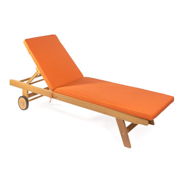Mallorca 77.56"x23.62" Modern Classic Adjustable Acacia Wood Chaise Outdoor Lounge Chair with Cushion & Wheels - JONATHAN Y